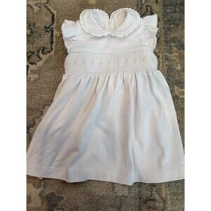 Petit Bebe Smocked White Collared Back Pima Cotton Dress 6 Months